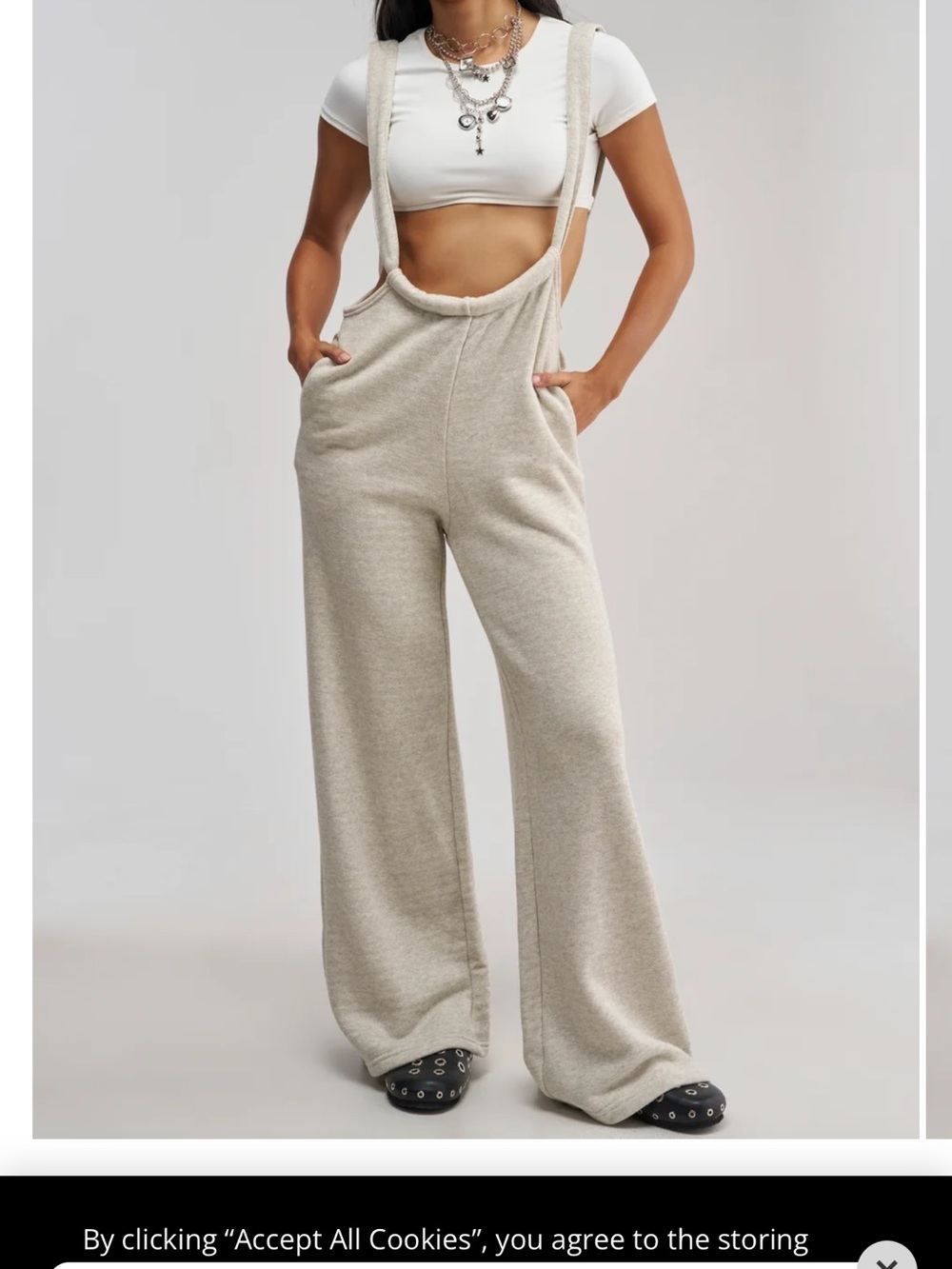 AKIRA Oatmeal Wide-Leg Suspender Jumpsuit